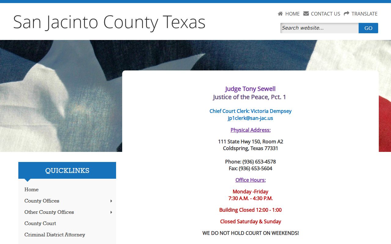 San Jacinto County traffic warrant records at JP1