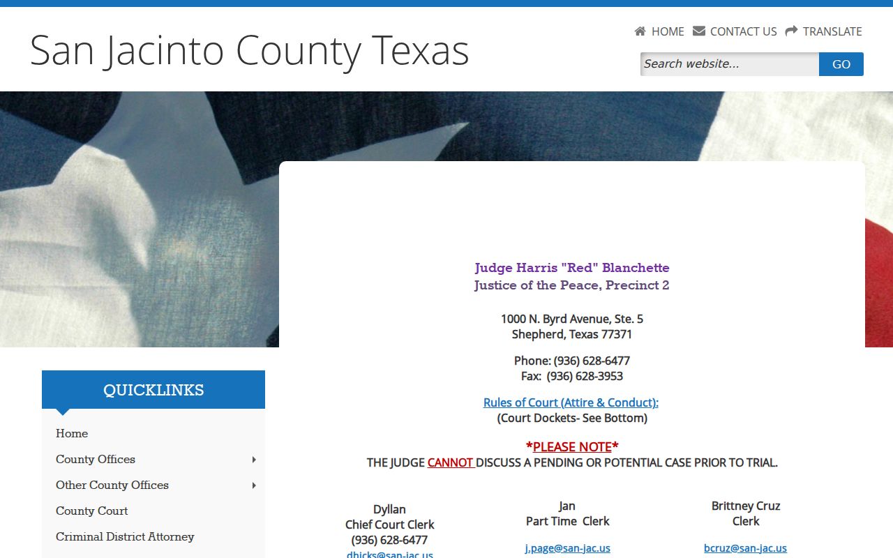 San Jacinto County traffic warrant records at JP2
