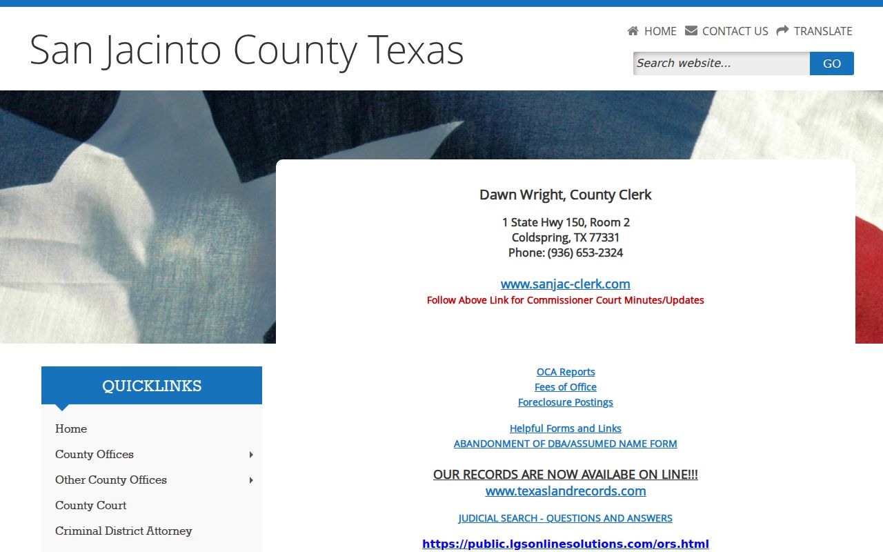 San Jacinto County warrant search County Clerk records page