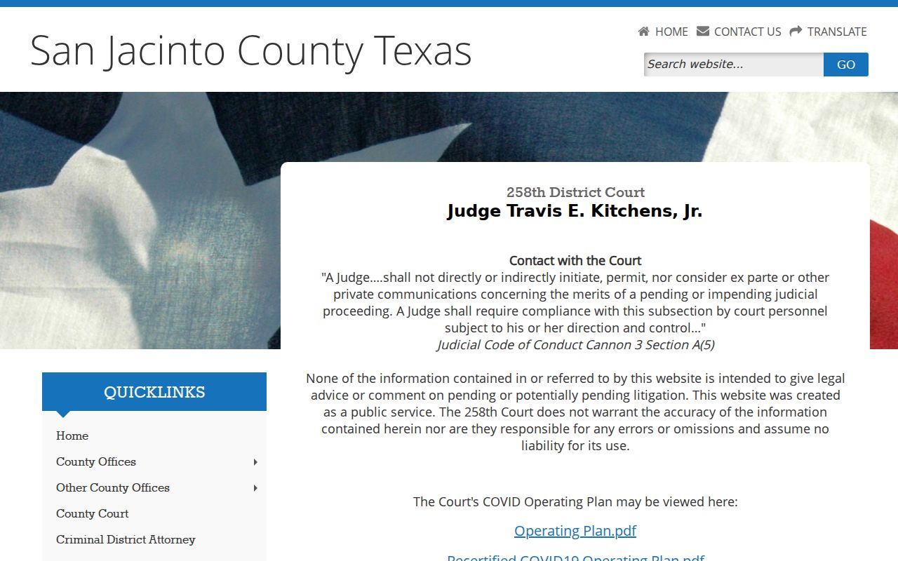 San Jacinto County arrest warrant search at the 258th District Court