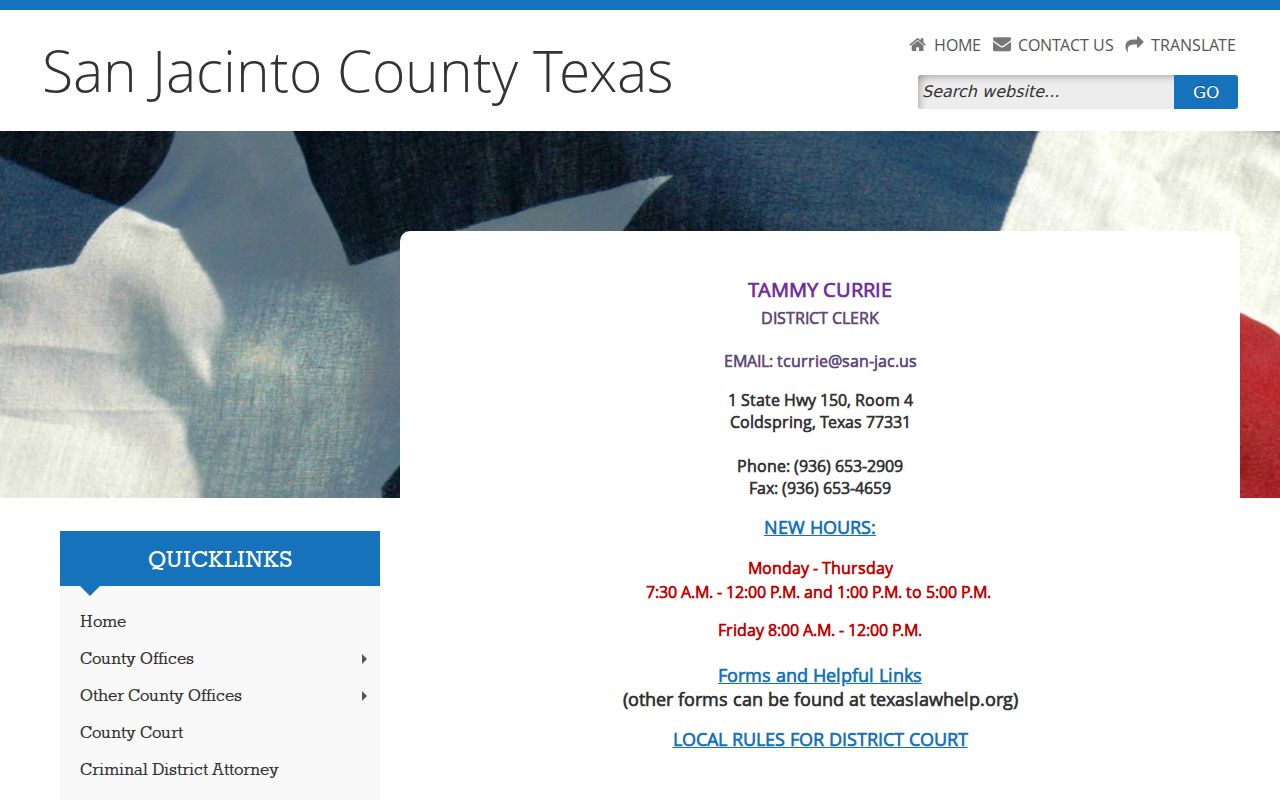 San Jacinto County warrant search district-record contact route