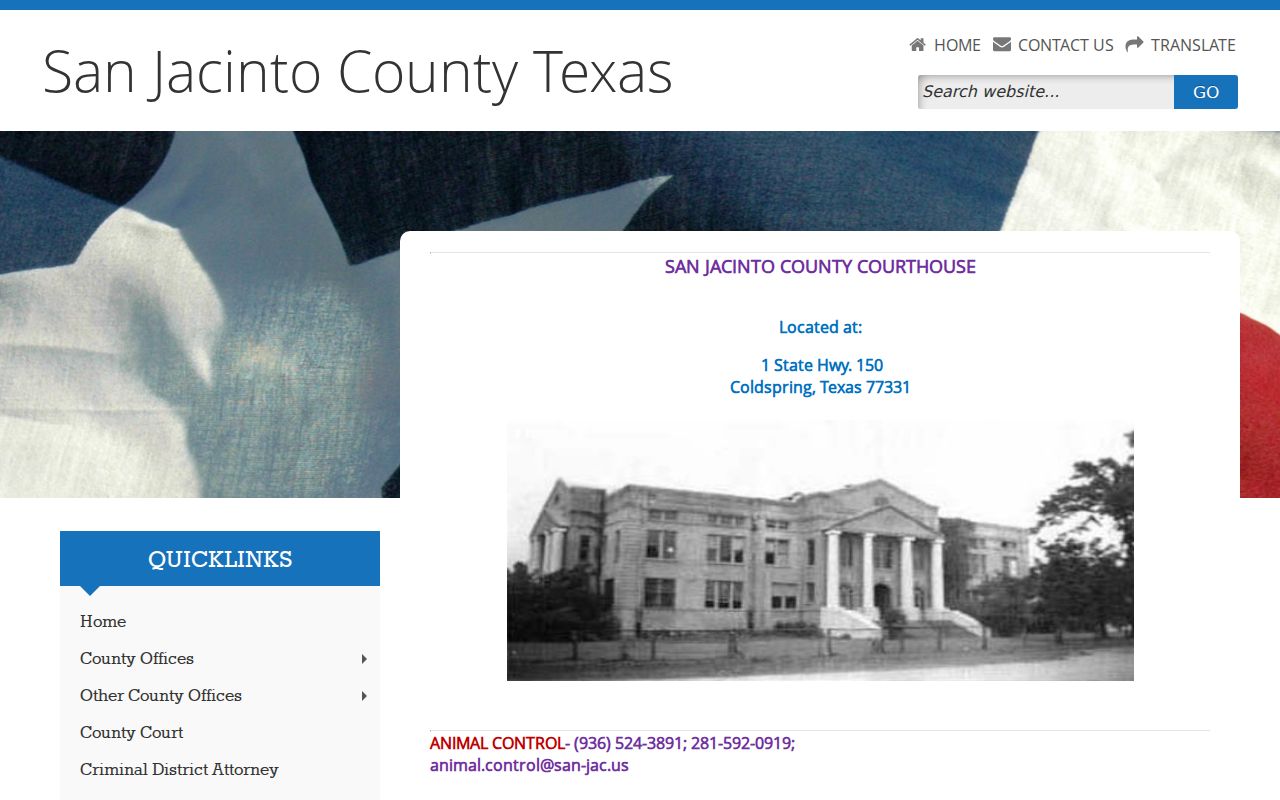 San Jacinto County warrant records office directory and courthouse routes
